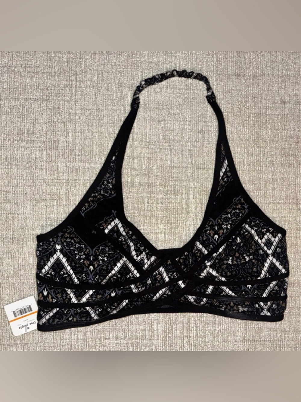 Free People NWT Intimately Bra Small Black Boho Floral Festival Halter Top Crop